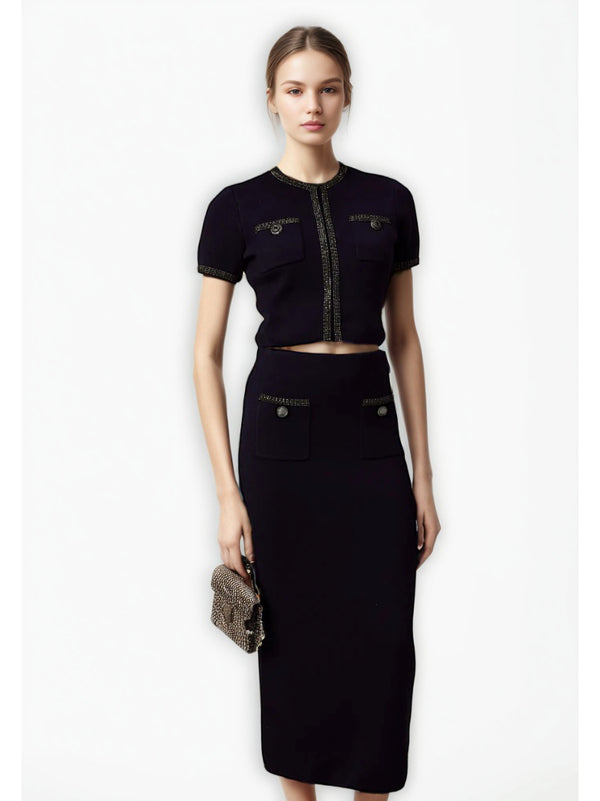 Elegant Solid Patchwork Two Piece Set