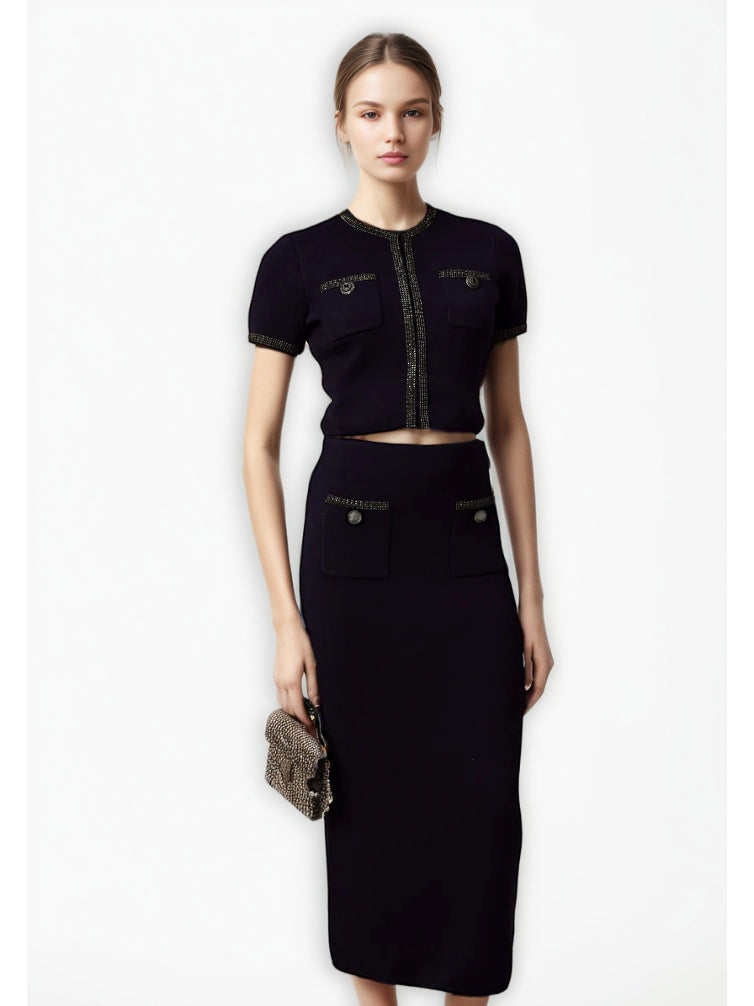Elegant Solid Patchwork Two Piece Set