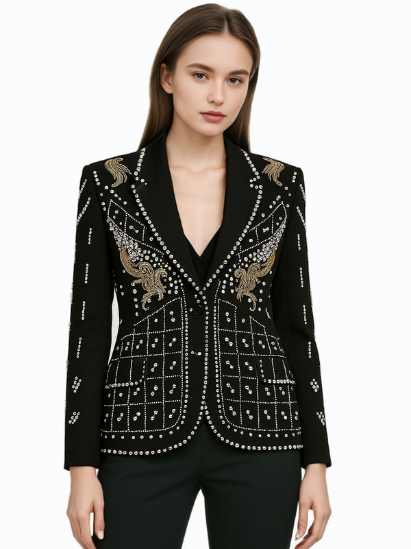 Solid Patchwork Pearls Diamonds Jacket