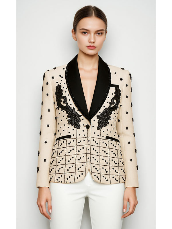 Hit Color Patchwork Pearls Jacket