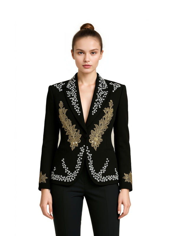 Patchwork Pearls Diamonds Solid Jacket