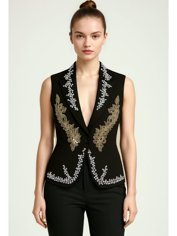 Patchwork Pearls Diamonds Solid Vest