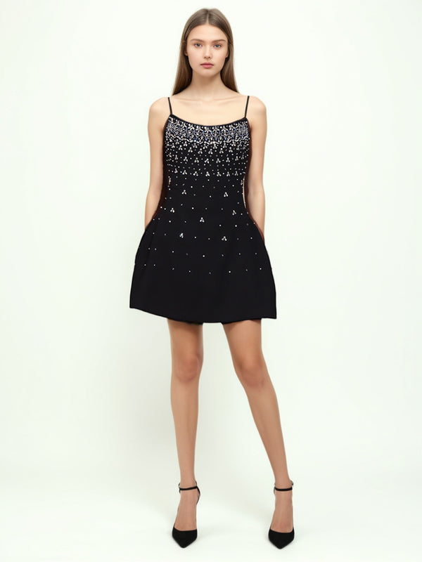 Solid Elegant Ptachwork Diamonds Short Dress