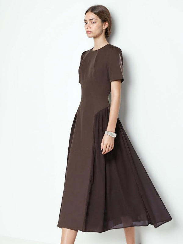 Elegant Solid Patchwork Midi Dress