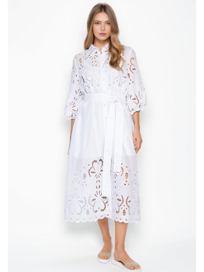 Elegant Solid Hollow Out Midi Dress