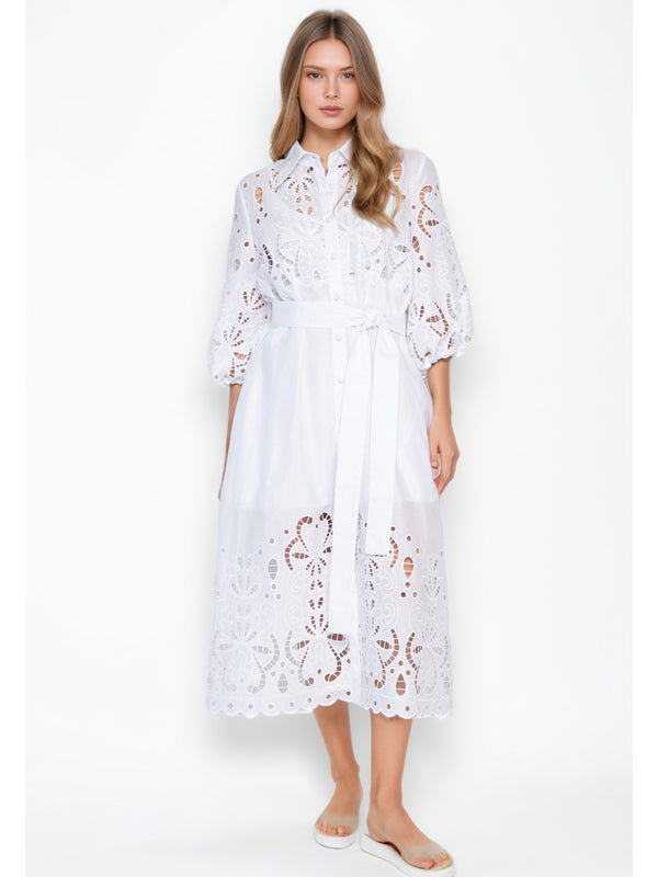 Elegant Solid Hollow Out Midi Dress