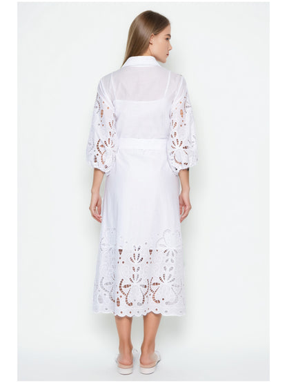 Elegant Solid Hollow Out Midi Dress