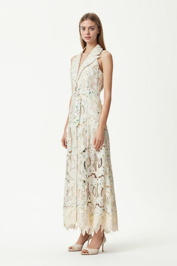 Lapel Ruffles Solid Long Dress