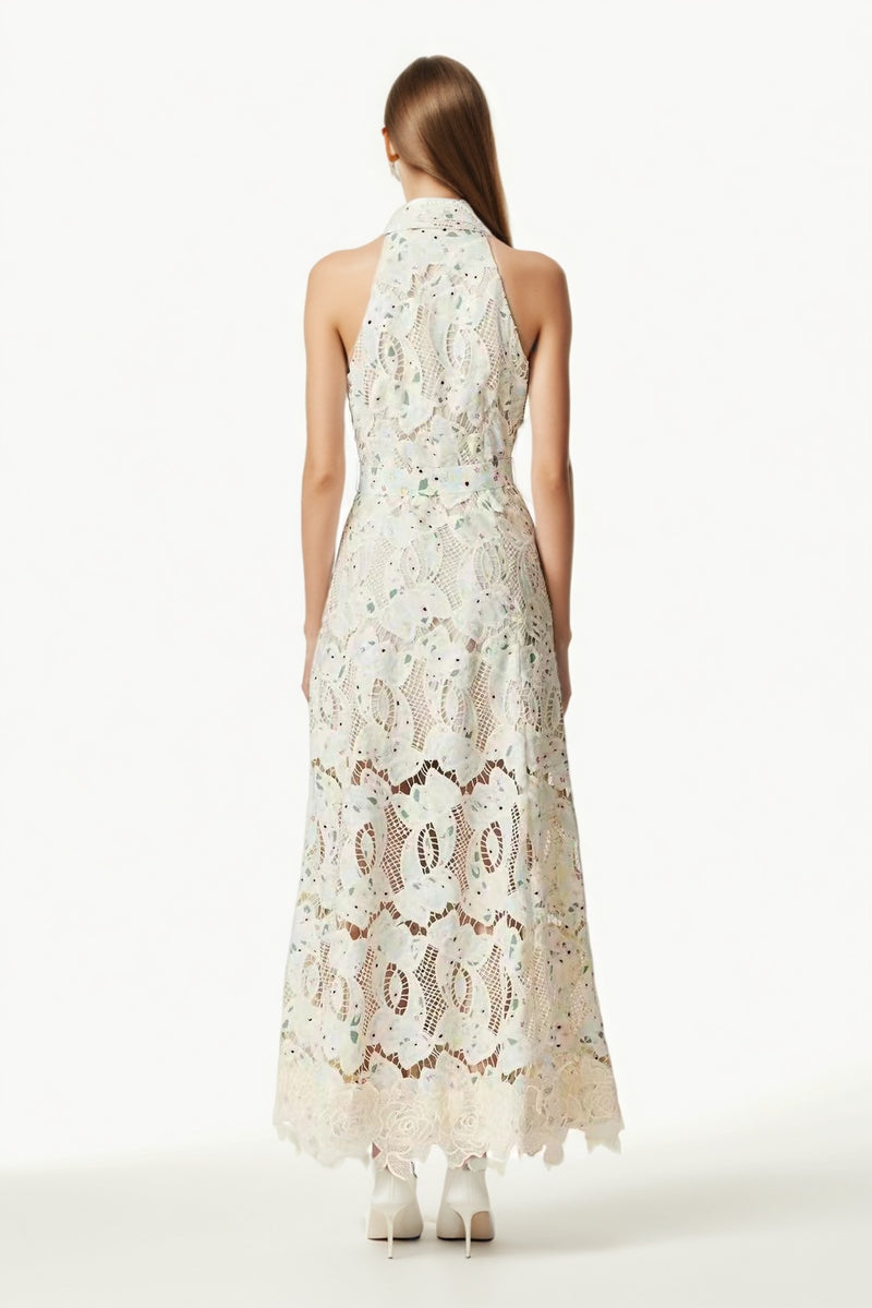 Lapel Ruffles Solid Long Dress