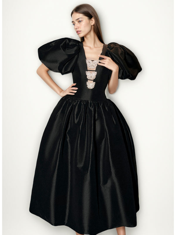 V-neck Patchwork Diamonds Midi Dress