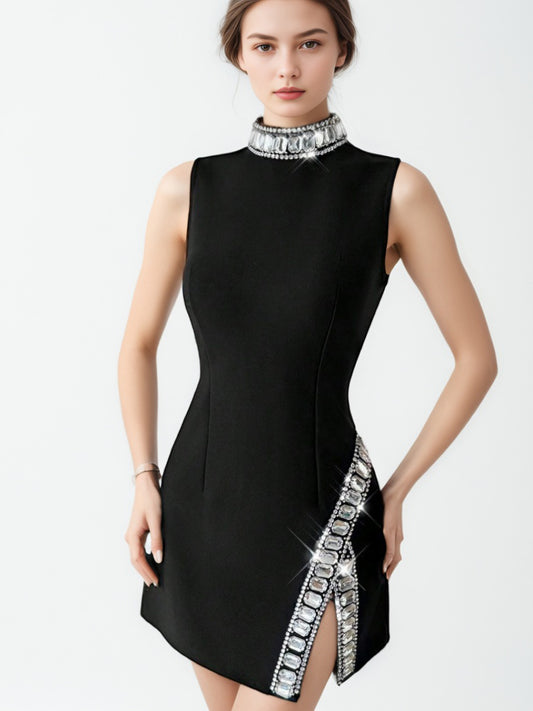 Patchwork Diamonds Sleeveless Short Dress