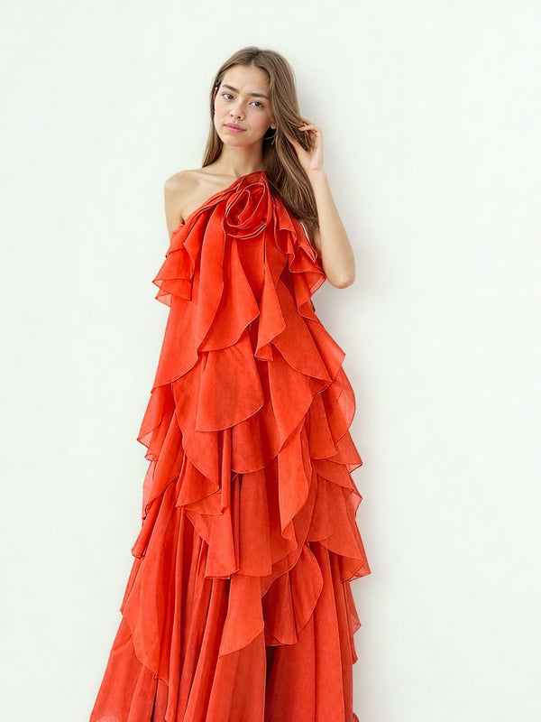 Irregular Solid Off Shoulder Long Dress