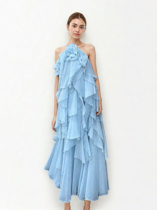 Irregular Solid Off Shoulder Long Dress