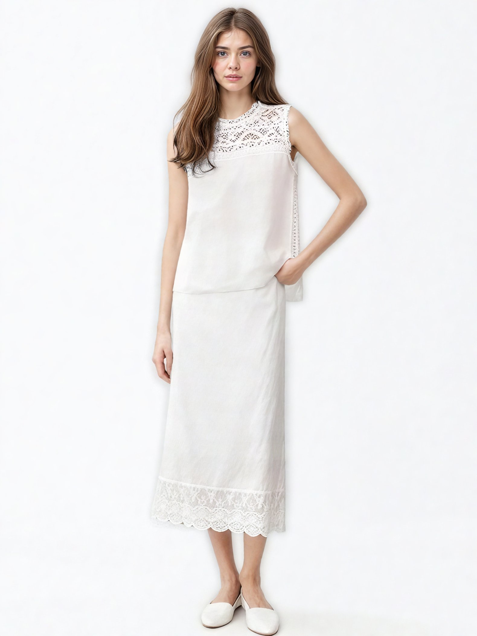 Lace Solid Hollow Out Two Piece Set