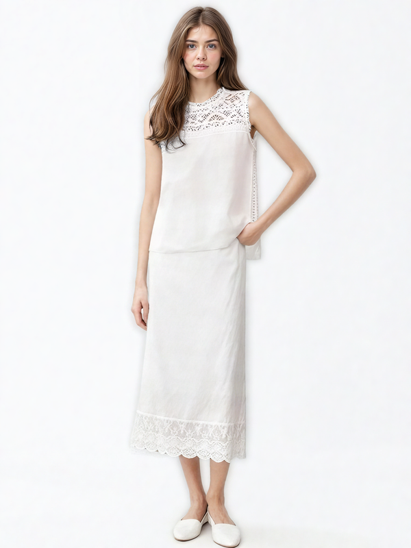 Lace Solid Hollow Out Two Piece Set