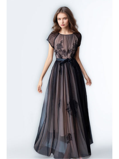Solid Mesh Patchwork Long Dress