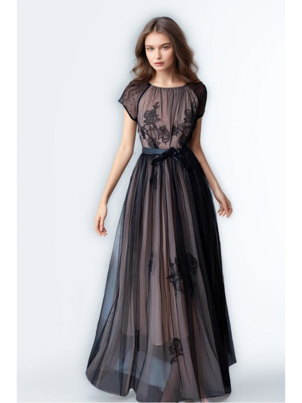 Solid Mesh Patchwork Long Dress