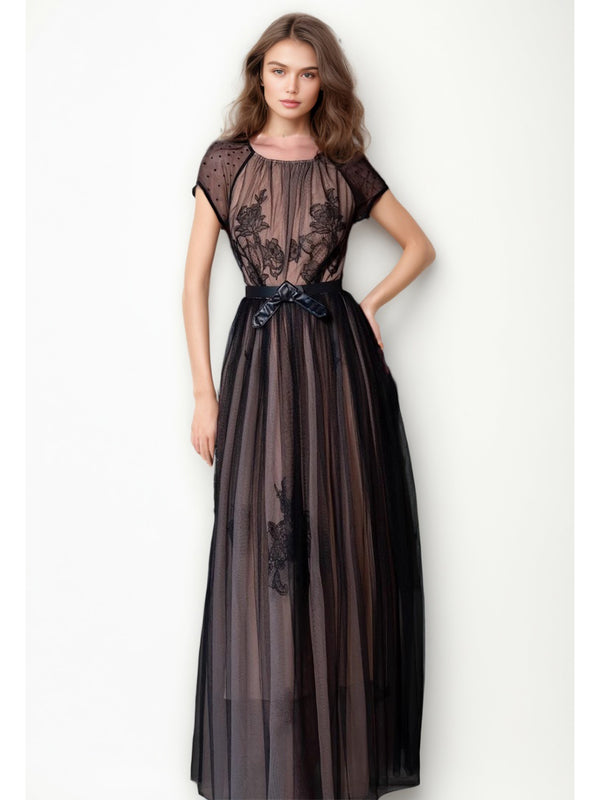 Solid Mesh Patchwork Long Dress