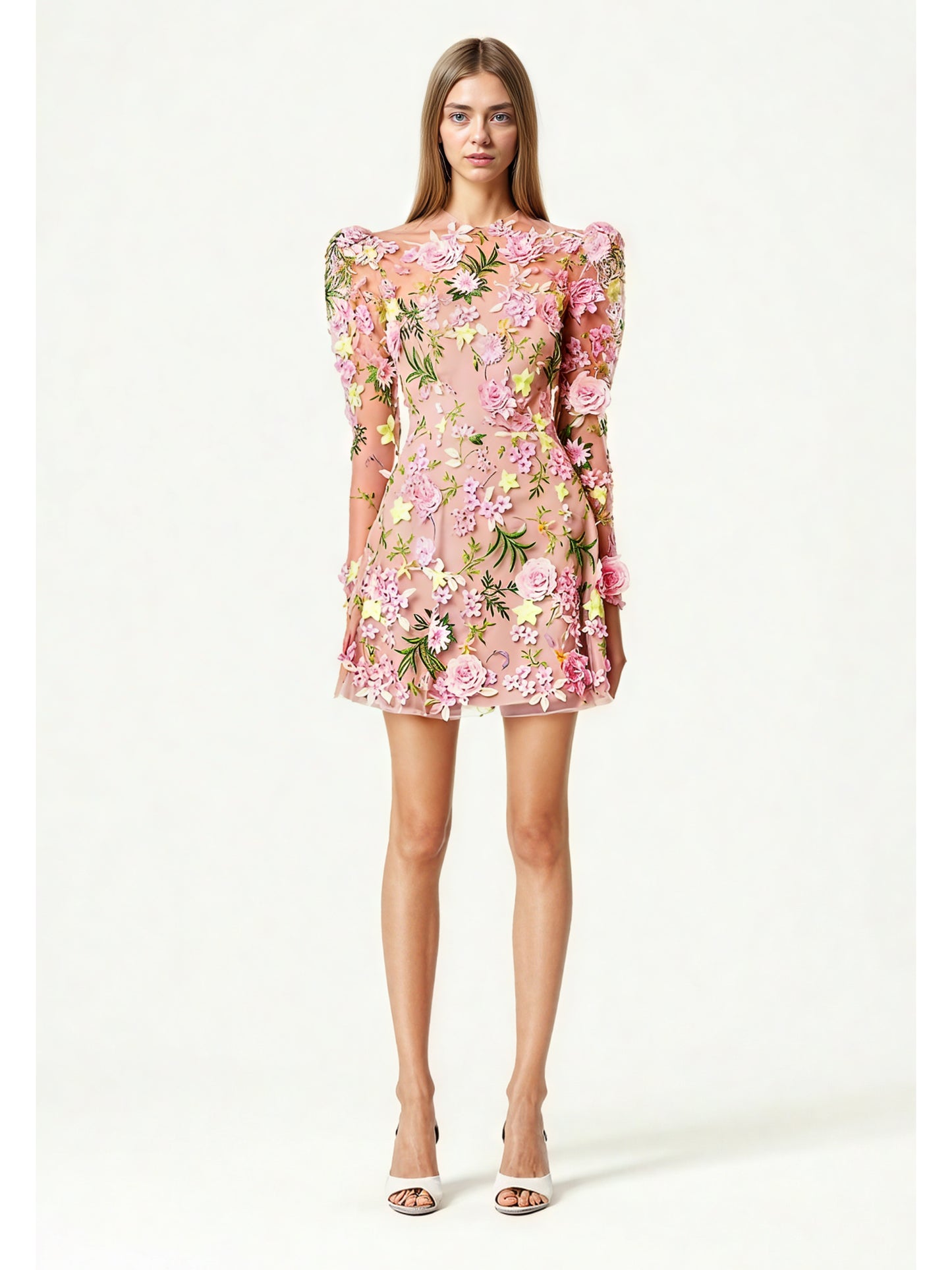 Mesh Patchwork Flower Short Dress