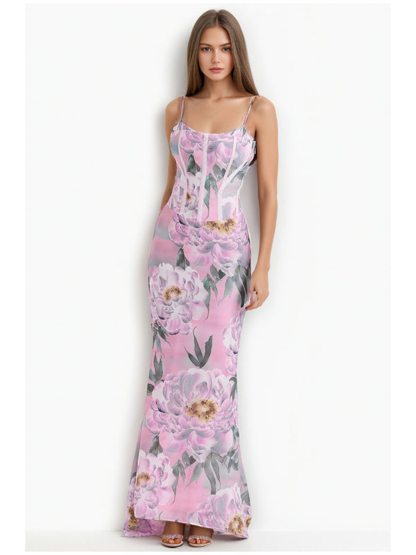 Print Flower Off Shoulder Long Dress