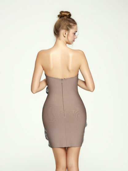 Mesh Patchwork Pearls Short Dress