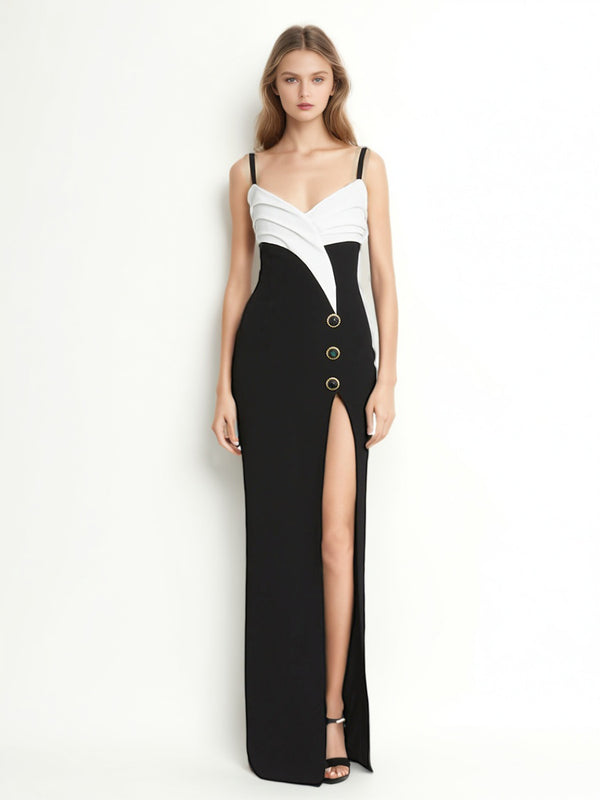 Elegant Hit Color Side Split Long Dress