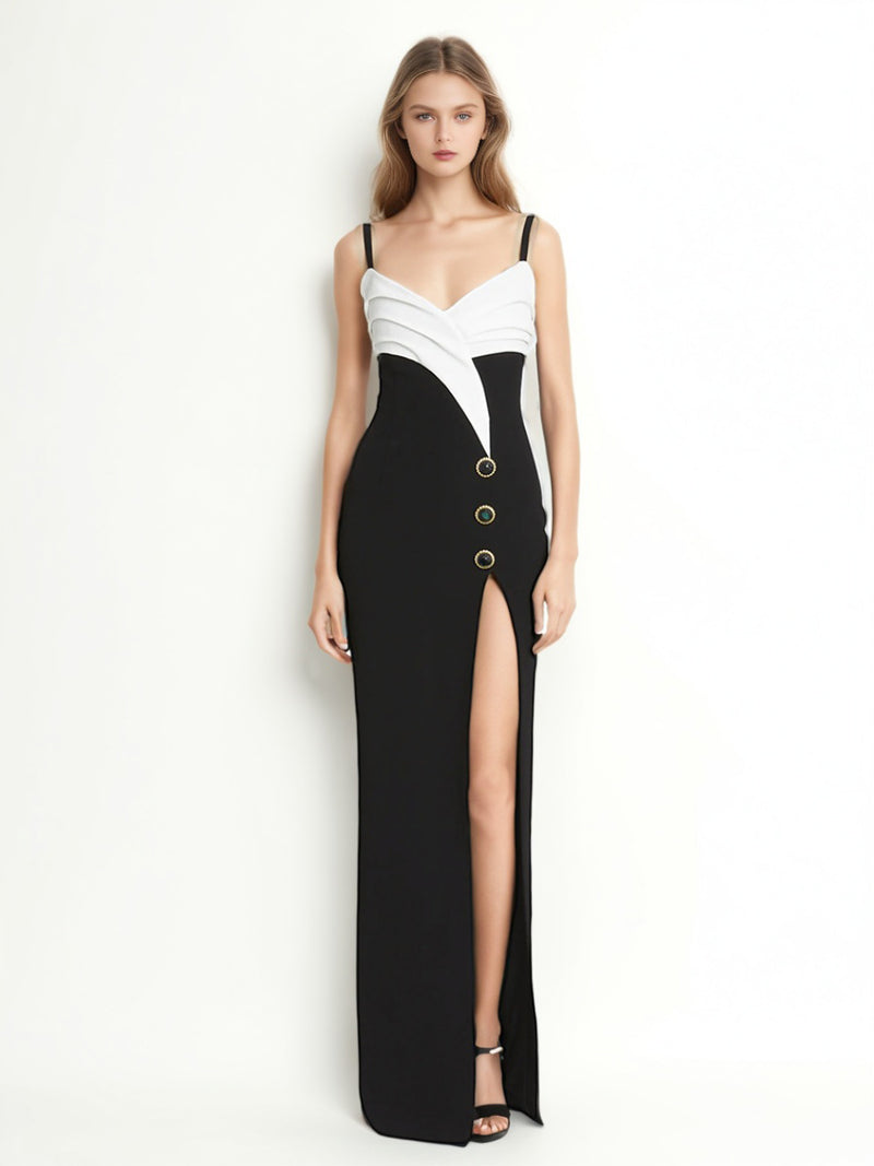 Elegant Hit Color Side Split Long Dress