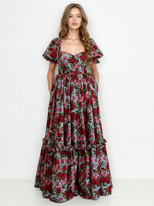 Temperament Print Flower Long Dress