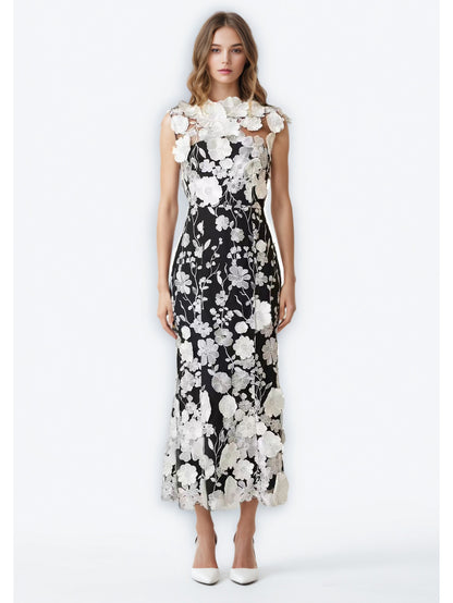 Elegant Patchwork Flower Long Dress