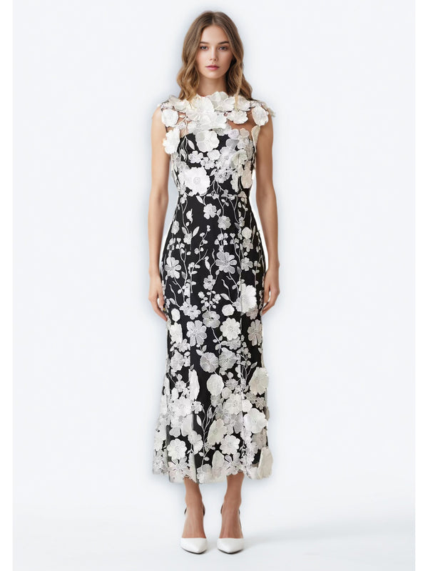 Elegant Patchwork Flower Long Dress