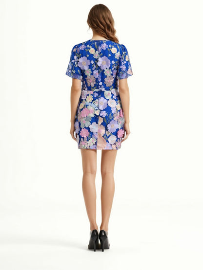 Patchwork Flower Mesh Short Dress