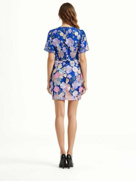 Patchwork Flower Mesh Short Dress