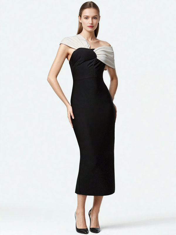 Hit Color Off Shoulder Long Dress
