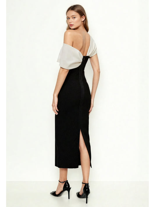Hit Color Off Shoulder Long Dress