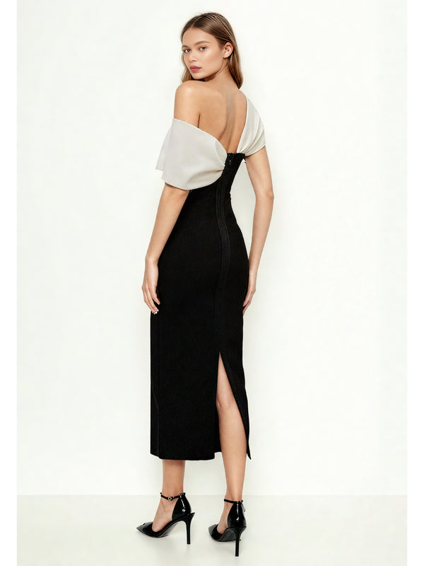Hit Color Off Shoulder Long Dress