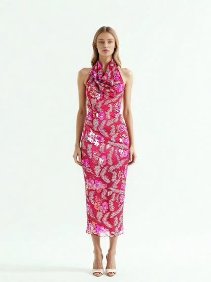 Patchwork Sequins Sleeveless Long Dress