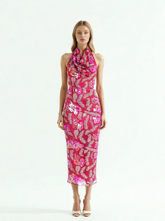 Patchwork Sequins Sleeveless Long Dress