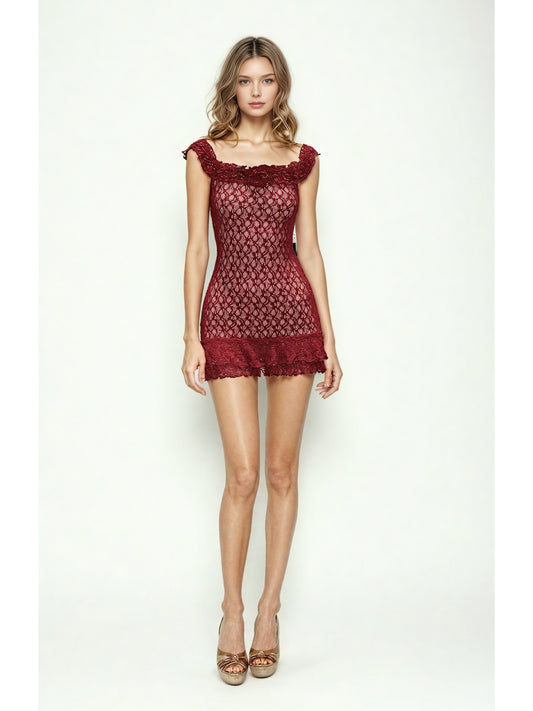 Solid Lace Patchwork Mini Dress