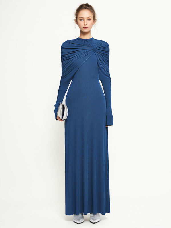 Elegant Solid Pleated Long Dress