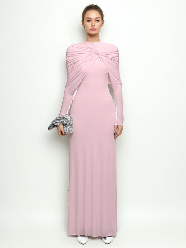 Elegant Solid Pleated Long Dress