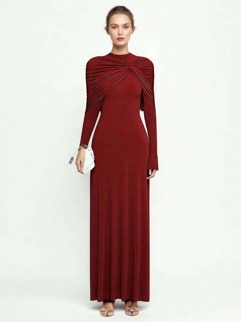 Elegant Solid Pleated Long Dress