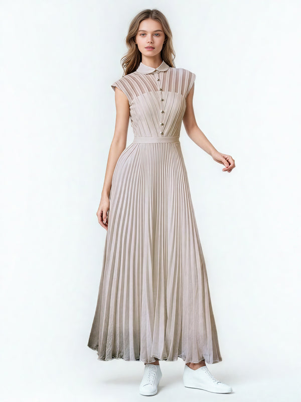 Elegant Sleeveless Pleated Long Dress