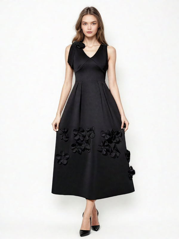 V-neck Patchwork Flower Long Dress