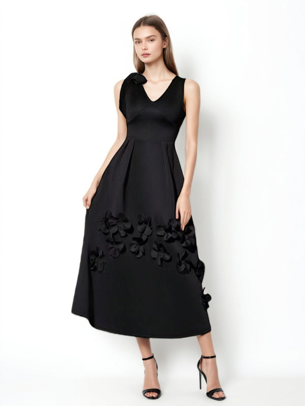 V-neck Patchwork Flower Long Dress