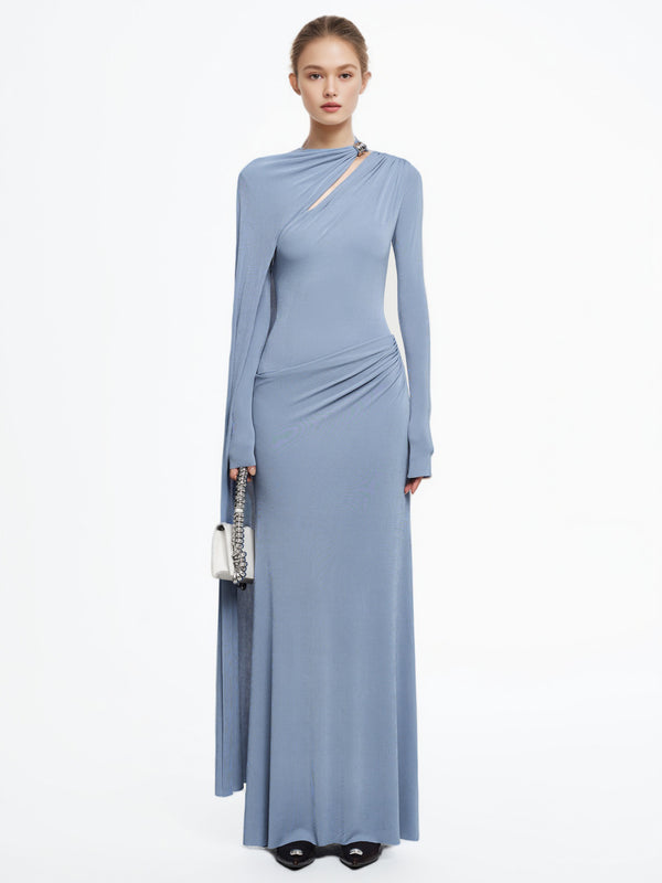 Elegant Solid Pleated Long Dress