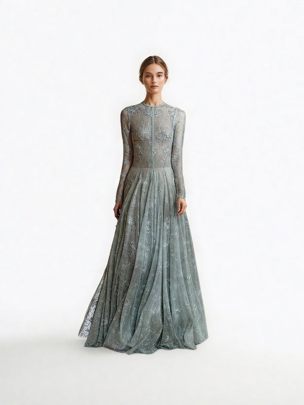 Elegant Mesh Pleated Long Dress