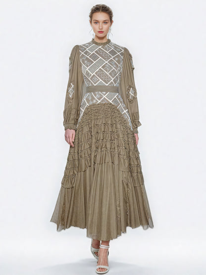 Patchwork Sequins Mesh Long Dress