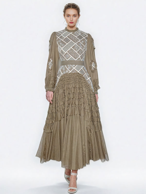 Patchwork Sequins Mesh Long Dress