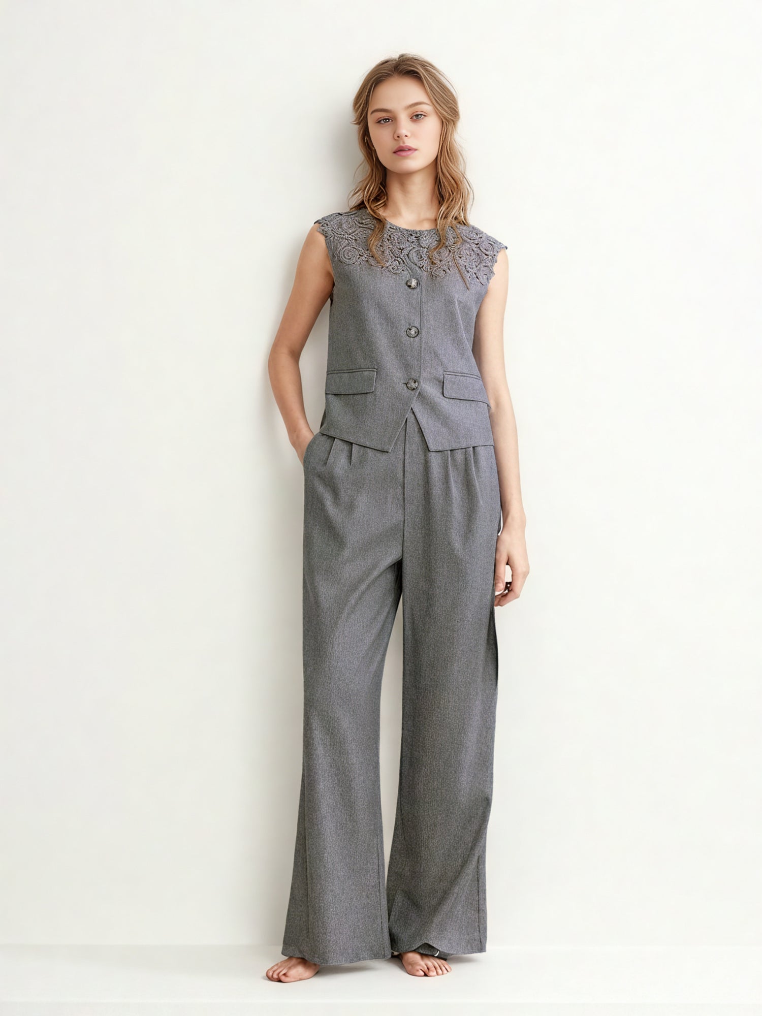 Sleeveless Solid Two Piece Set
