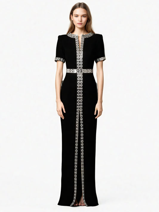 Elegant Patchwork Diamonds Long Dress